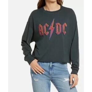 Daydreamer AC/DC Crop Graphic Sweatshirt in Vintage Black